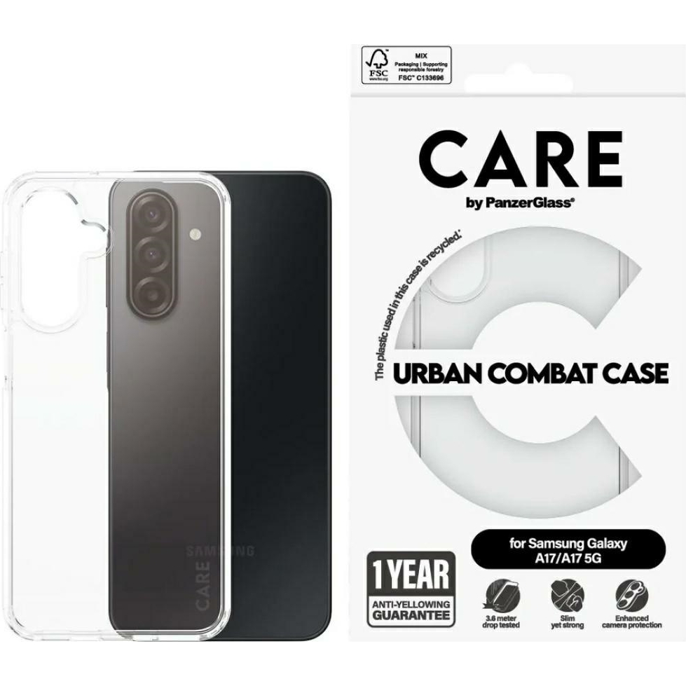 Etui CARE by PanzerGlass Flagship Urban Combat do Samsung Galaxy A17 5G, przezroczyste. Stylowa, ekologiczna ochrona odporna na wstrząsy, zarysowania.